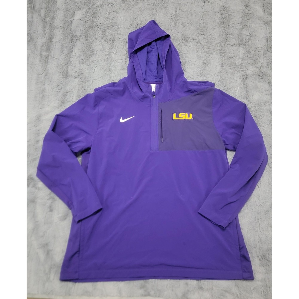LSU Tigers Nike Team Issued 1/4 Zip Jacket Mens 2XL Purple NCAA Football Hooded
